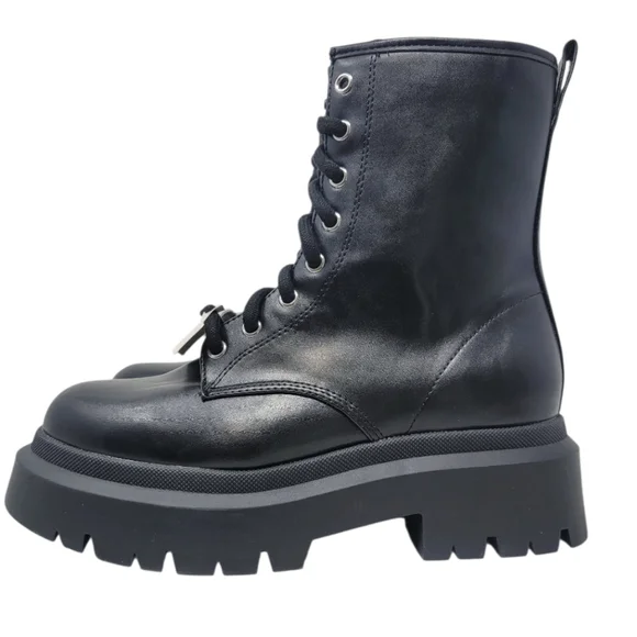 Black Platform Combat Boots 8Wide - Picture 2 of 11